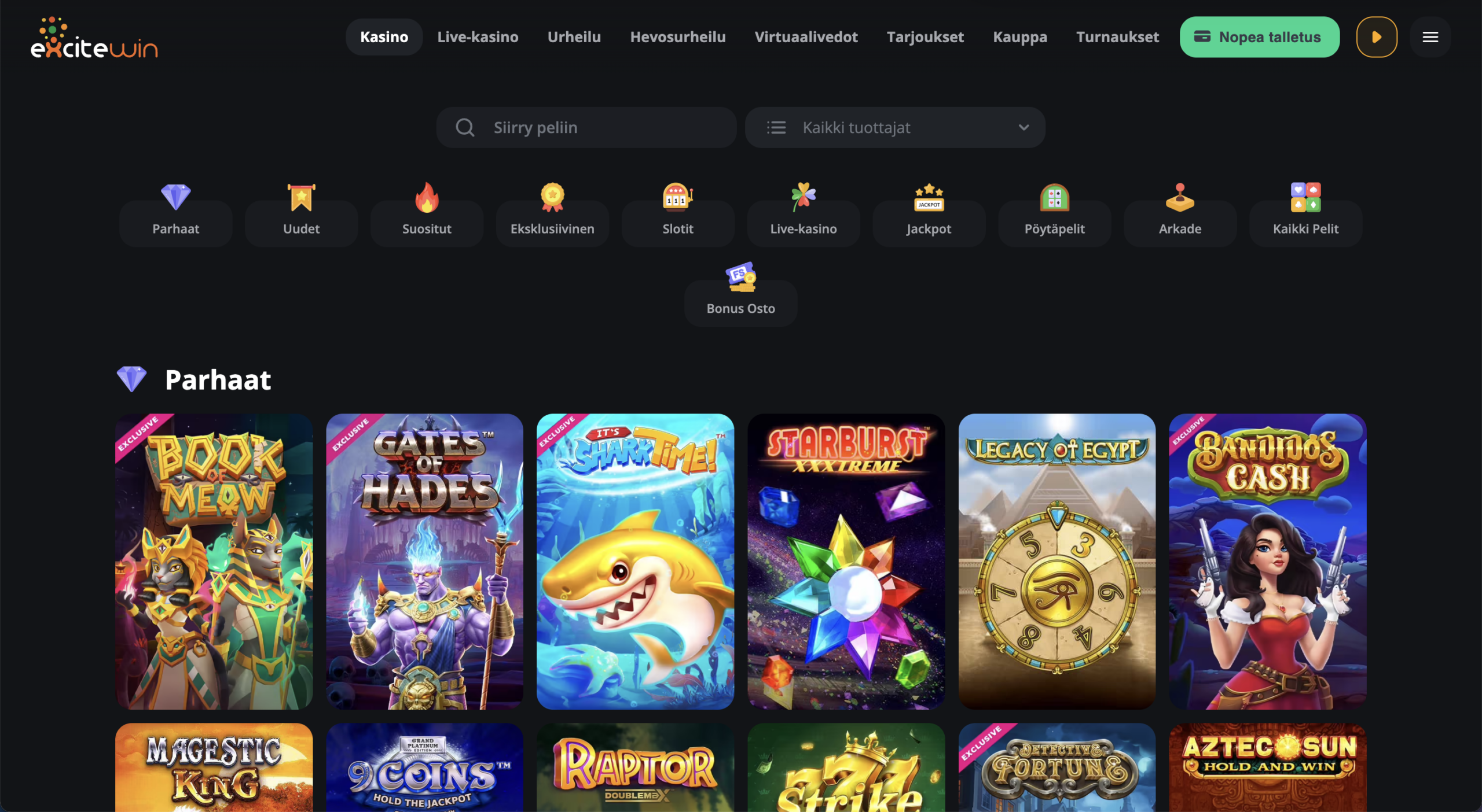 Excitewin Casinon ulkoasu