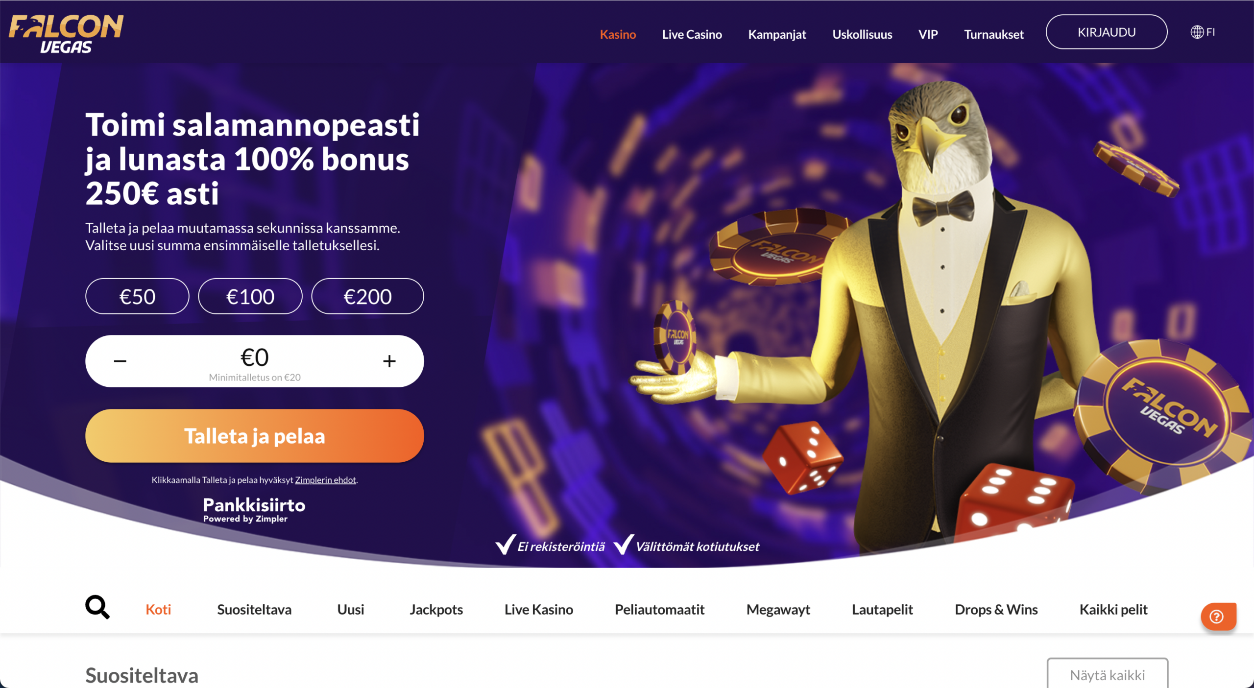 Falcon Vegas Casinon ulkoasu
